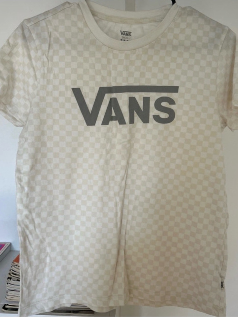 Vans Cream Checkerboard Logo Short Sleeve Tee